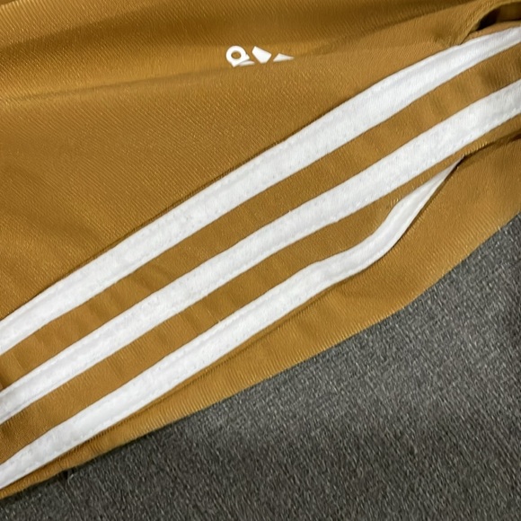 Adidas Track Pants in Gold with White Stripes slight flare - Picture 5 of 12